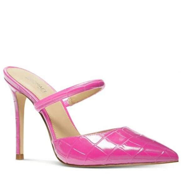 Michael Kors Jessa Crocodile Embossed Leather Mule Pink 10 - Picture 1 of 6